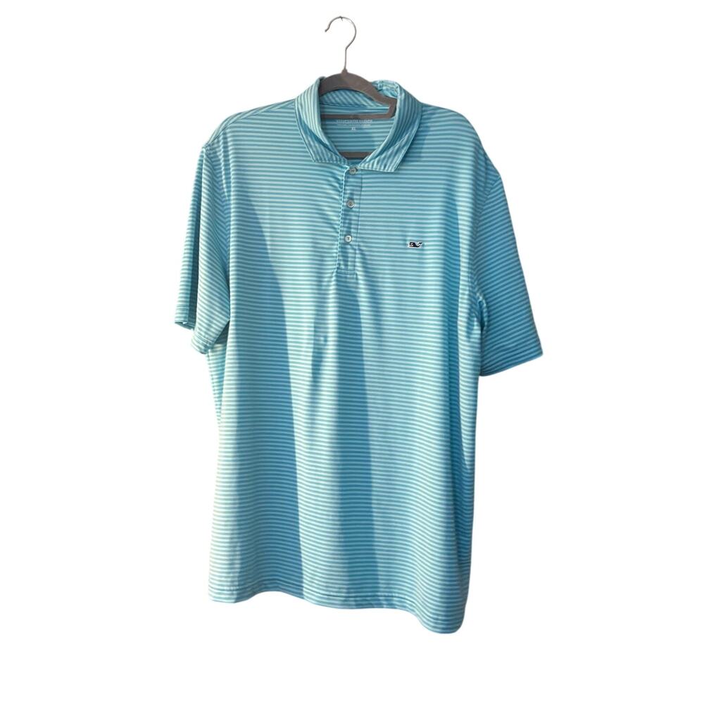 Vineyard Vines Men’s Polo Shirt XL Blue Striped Quick Dry Golf Sporty Preppy